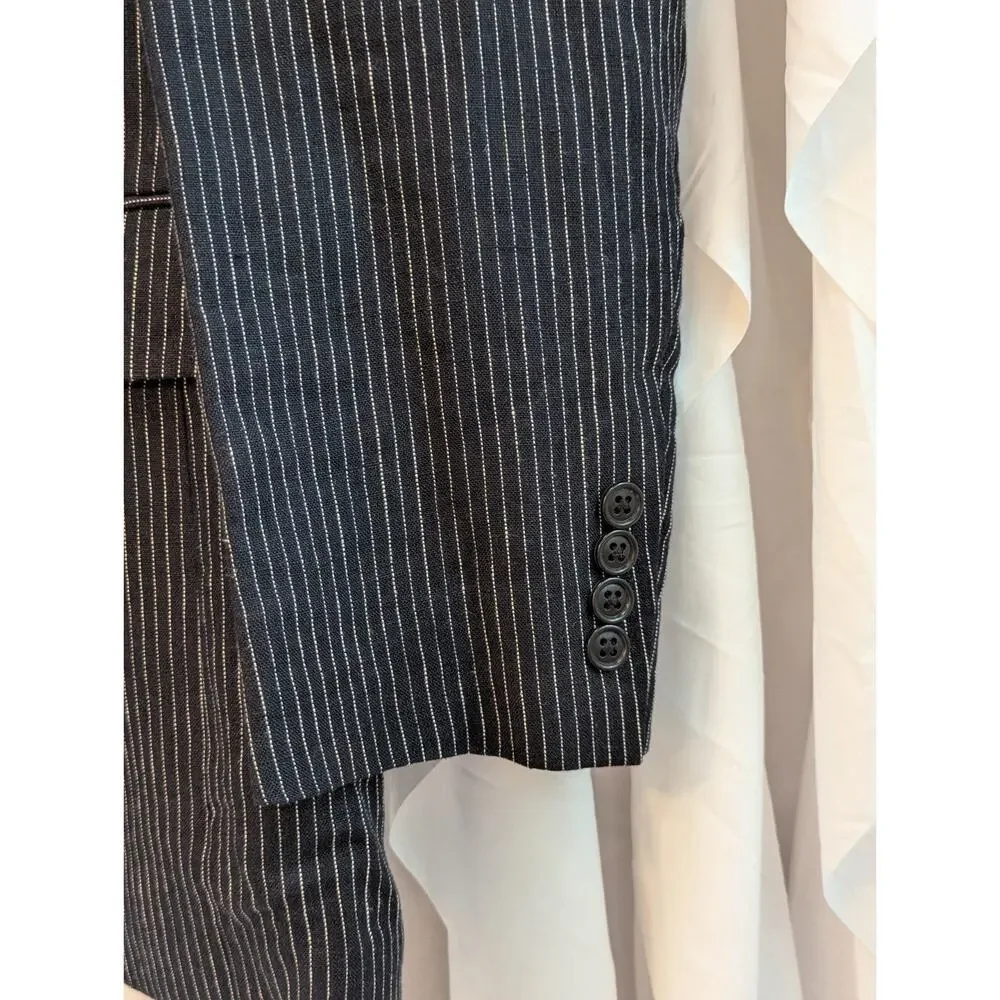 Joe Joseph Abboud Mens 38L Black Linen Pinstripe 2 Button Blazer Jacket NWOT